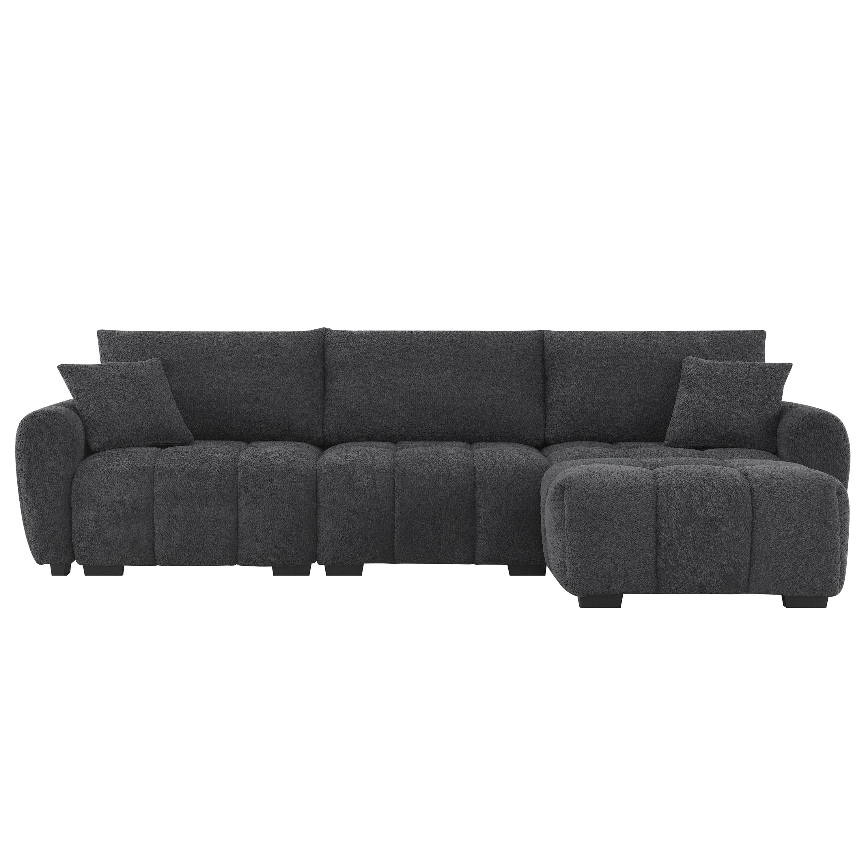 [VIDEO] 110' Modular Sectional Sofa, L Shape with Extra-large Seat, Pull-line Design, Movable Ottoman, High Density Foam, Free Combination, Sturdy Metal&Wood Frame, Boucle Fabric, 3 Colors