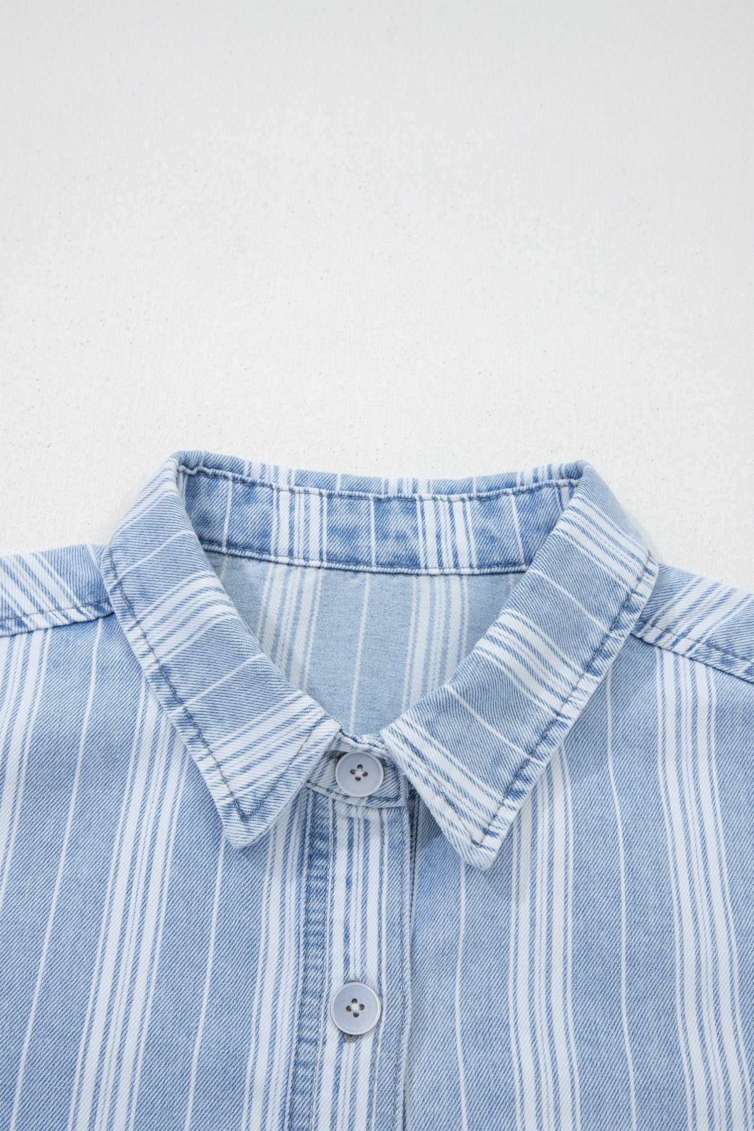 Stripe Denim Chest Pocket Boyfriend Shacket