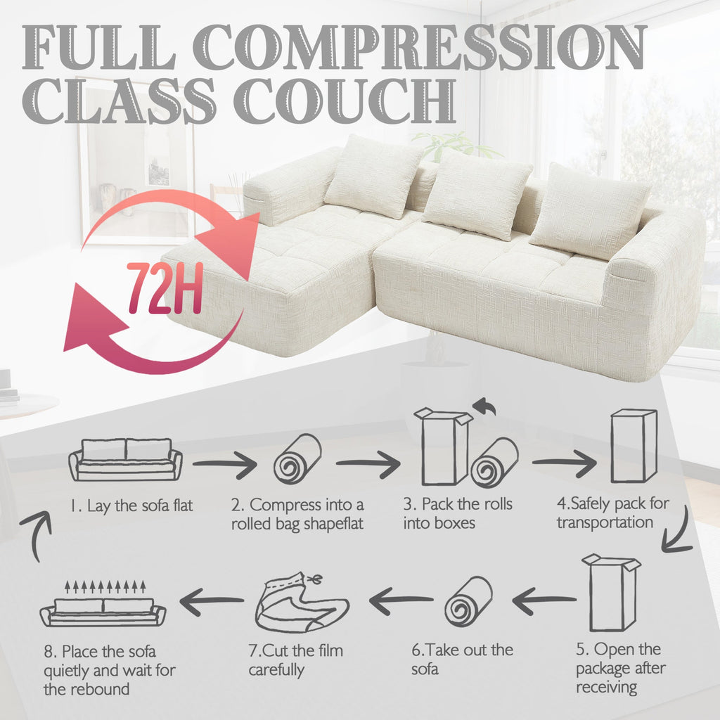 UNITED WE WIN 98.42-inch modular sectional sofa, modern modular L-shaped sofa with chaise longue, equipped with small side pockets and free of compression during installation.