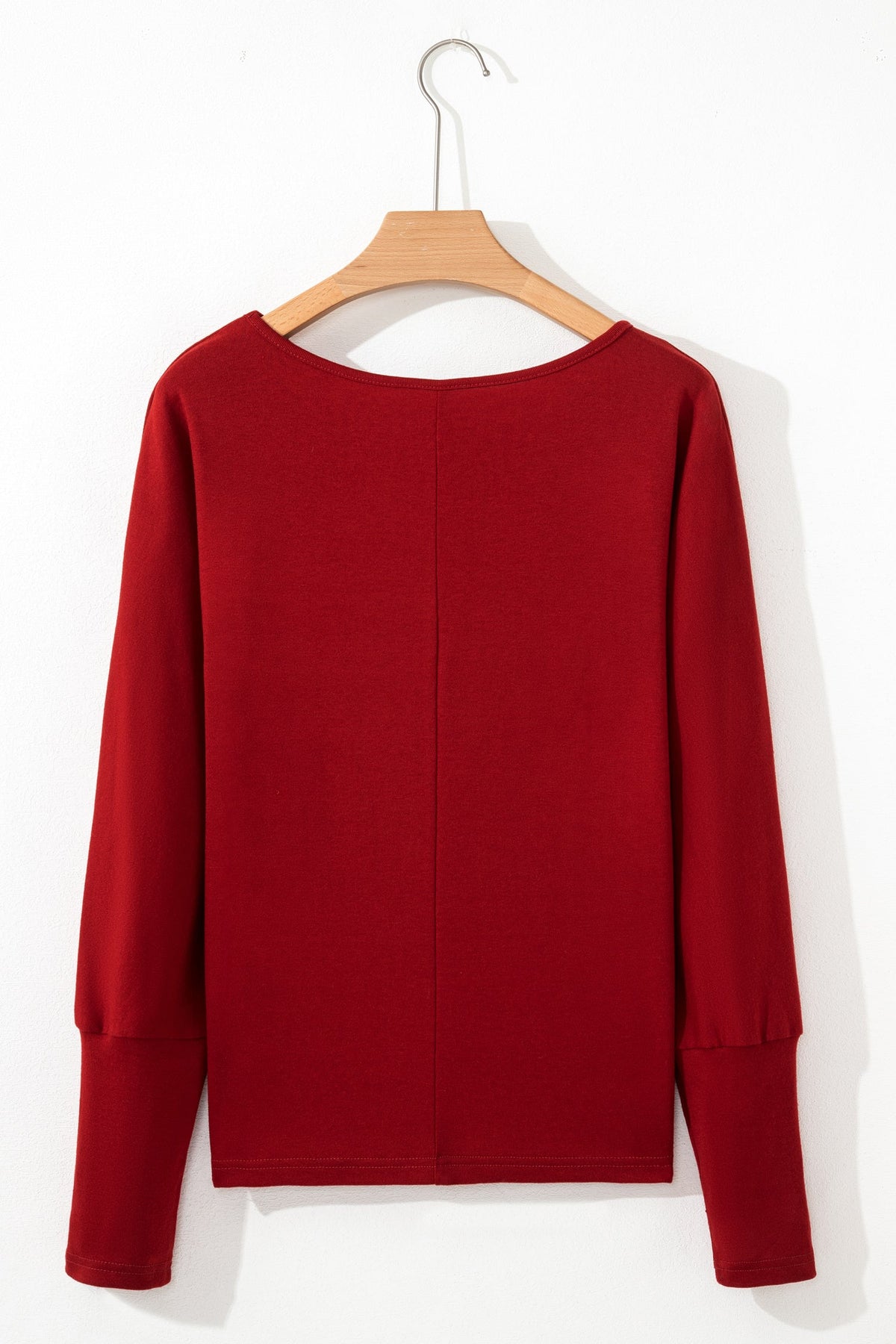Solid Round Neck Extended Cuff Long Sleeve Top