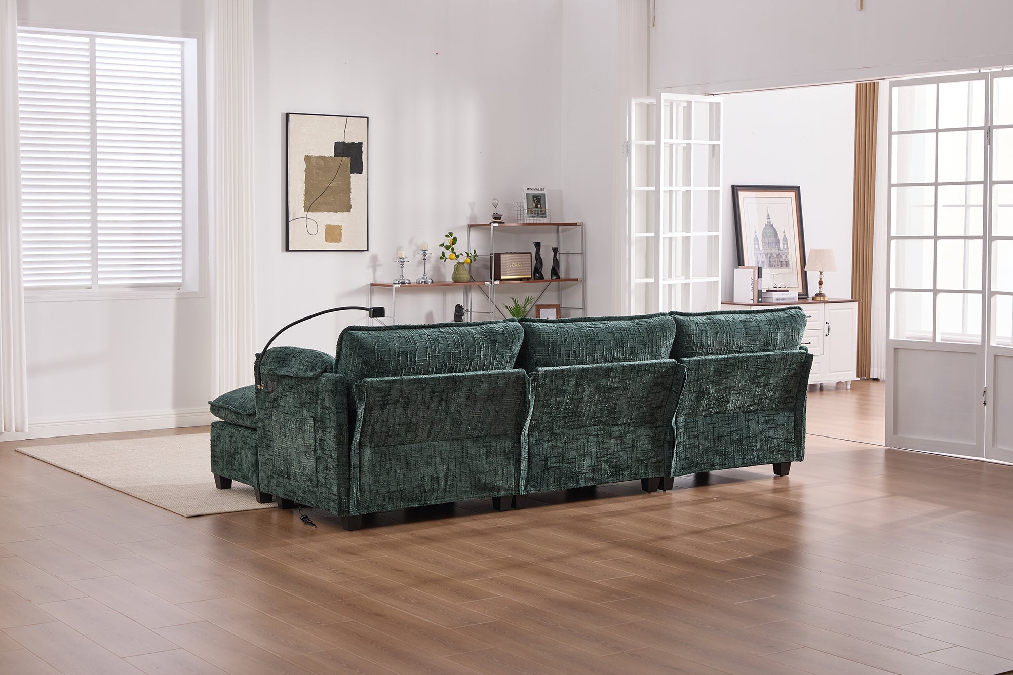 UNITED WE WIN 112' Oversized Sectional Sofa Cloud Couch for Living Room, Modern Chenille L Shaped Couch, Comfy Boucle Modular Sofa Sleeper with Movable Storage Ottoman, Phone Holder, USB Charging Port