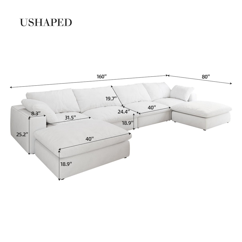 Cloud Modular Sectional sofa with 2 Storage Ottomans,160.6' Down Filled Comfort U Shaped Sofa Couch for Living Room 4seaters+2ottoman