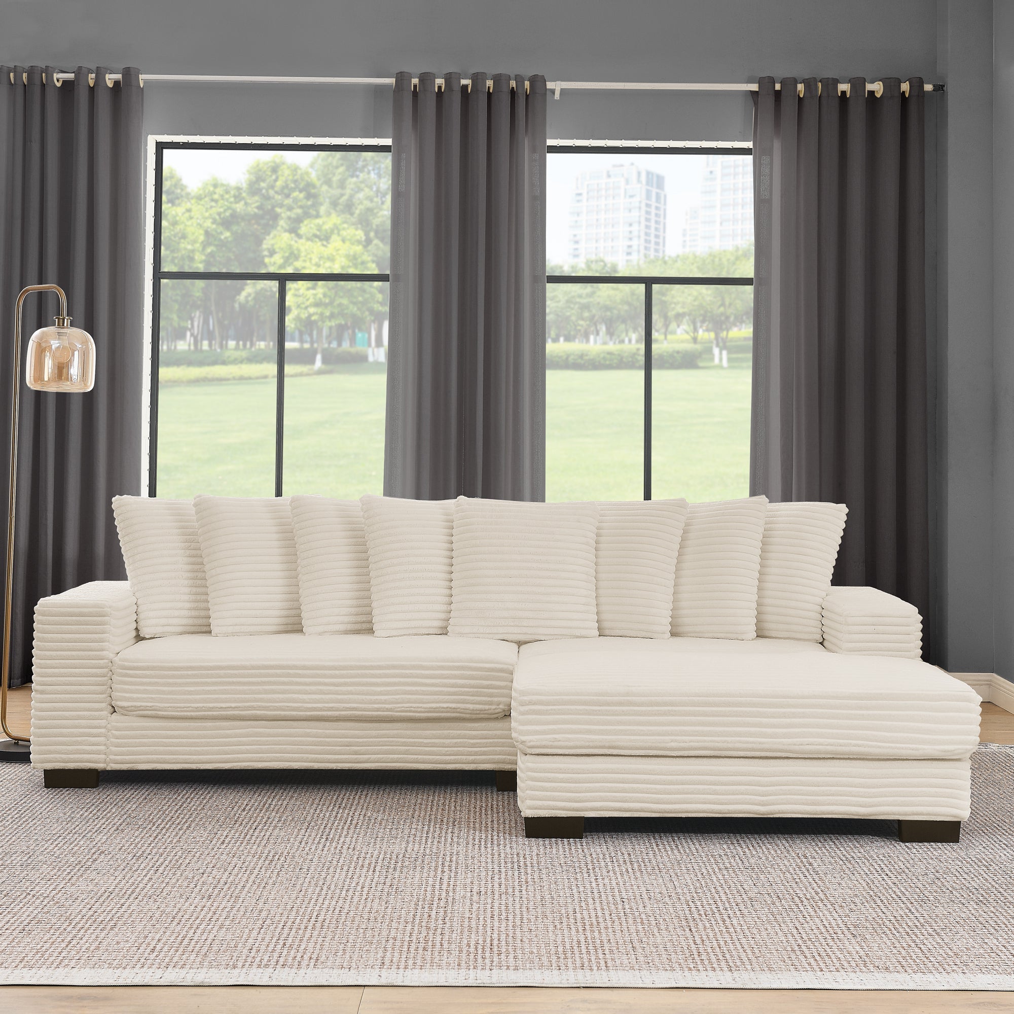 Corduroy Tufted Upholstered Sleeper Sectional Sofa, L-Shaped Modular Convertible Sofa , Can freely change the position of the footrests-Beige(Assembly is required)