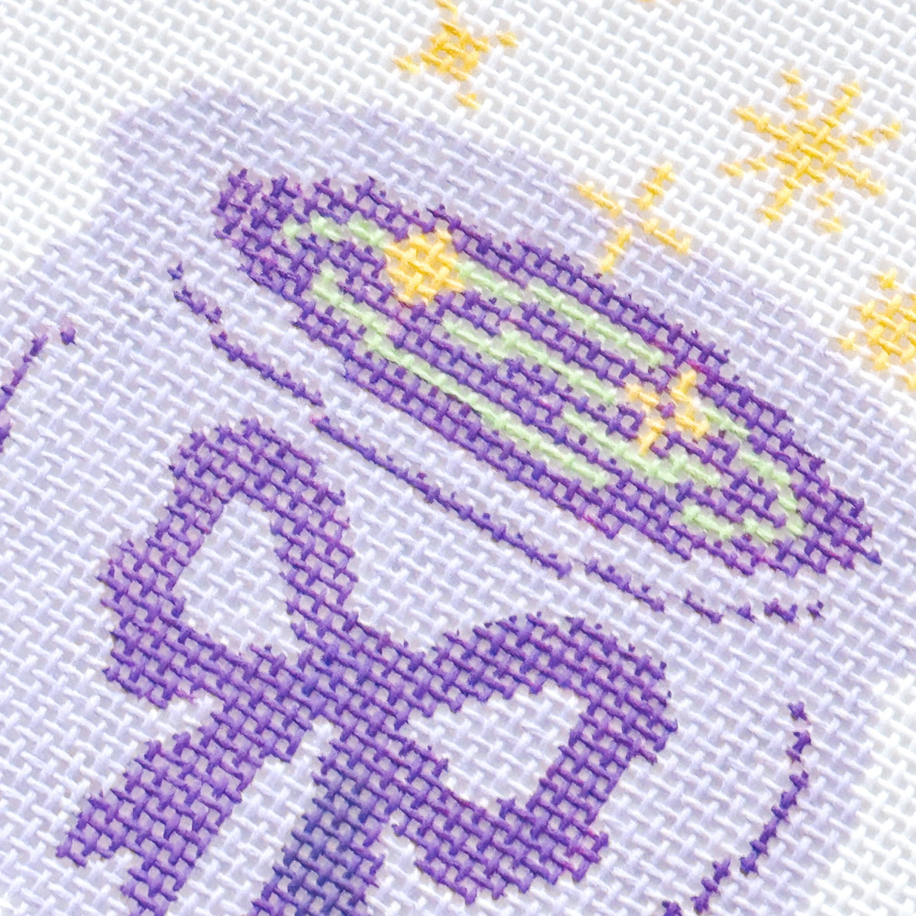 Cotswold Co Designs - Magic Cauldren Halloween Needlepoint Canvas, 18 mesh, 4x4” design, modern trendy needlepoint canvas, bow Halloween needlepoint