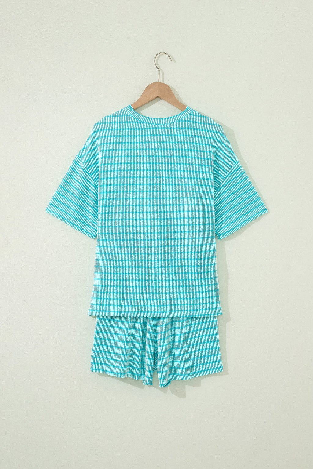 Stripe Corded Knit Tee & Drawstring Short Set