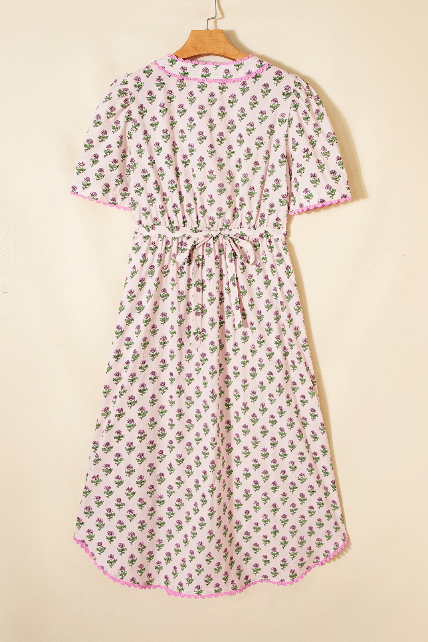 Floral Scallop Trim V-Neck Button Front Maxi Dress