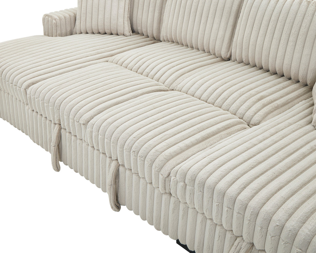 U Shaped Sleeper Sofa, 122 inch Overisze - 2 in 1 Pull Out Bed, Sectional Sleeper Sofa with Double Storage Chaise for Living Room, Rabbit plush Corduroy Fabric Couch, Khaki