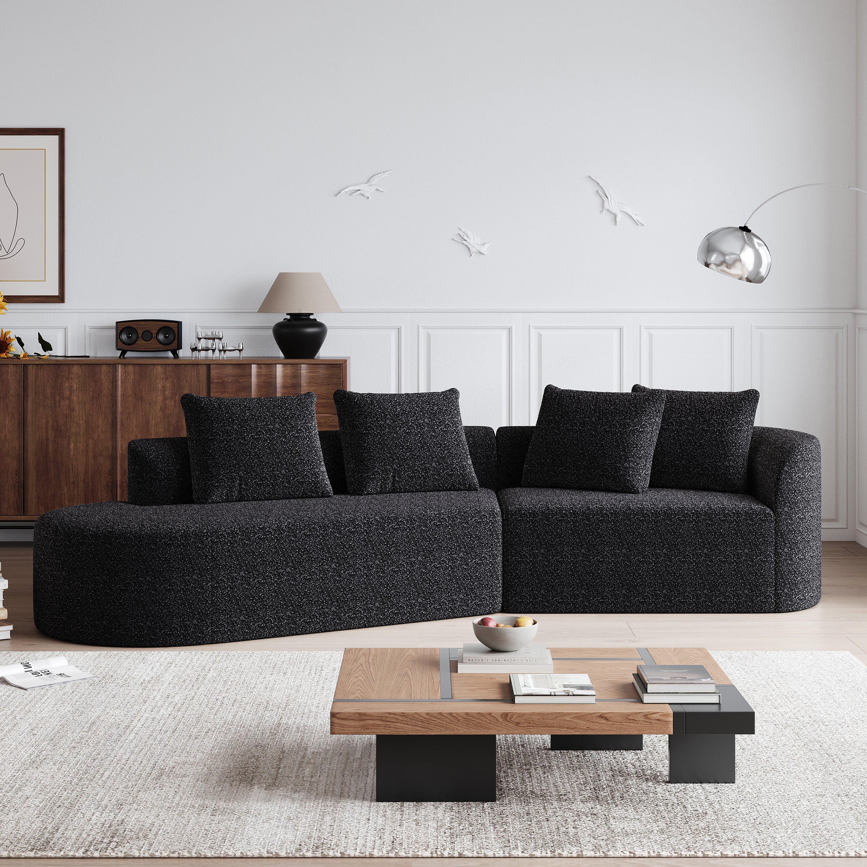 Modern Upholstered Oversized Sectional Sofa, 112-Inch Chenille 4-Seater Extra Deep & Wide Seat Curved Cloud Couch with 4 Throw Pillows, Free Combination Sofa Couch for Living Room,Bedroom