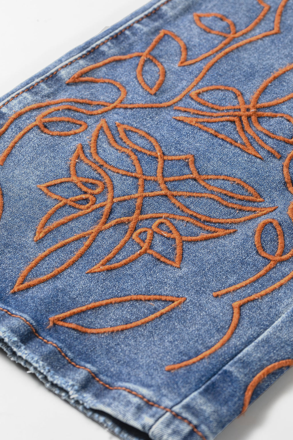 Denim Embroidered Flare Leg Jeans w/ Pockets