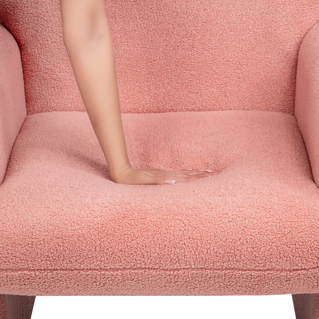 Stylish and Minimalist Teddy Fleece Single Sofa Chair with Arms and Pillow, Armchair, Accent Chair for Living Room, Bedroom, Study,Pink
