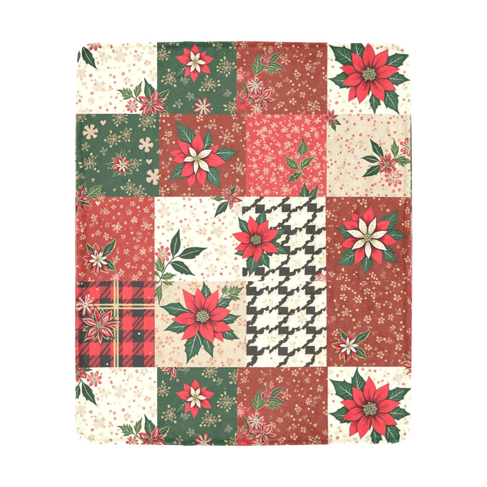 Christmas Patchwork Faux Quilt Design Ultra-Soft Micro Fleece Blanket (Made in USA)