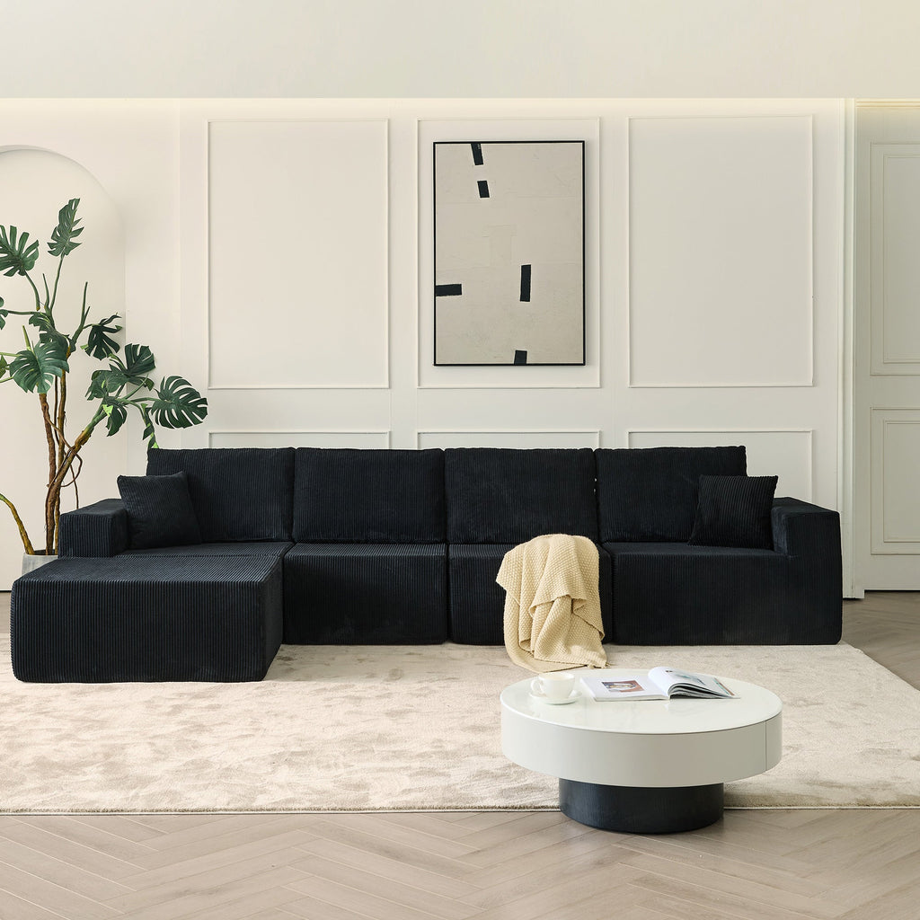 139.3' Modular Sectional Sofa,Boneless Couch, No Assembly,Cloud couch with Ottoman & 2 Pillows, Perfect for Living Rooms and Bedrooms