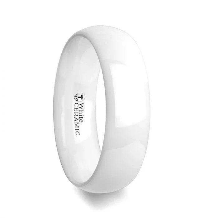 IVORY Domed Polish Finished White Ceramic Ring - 6mm & 8mm