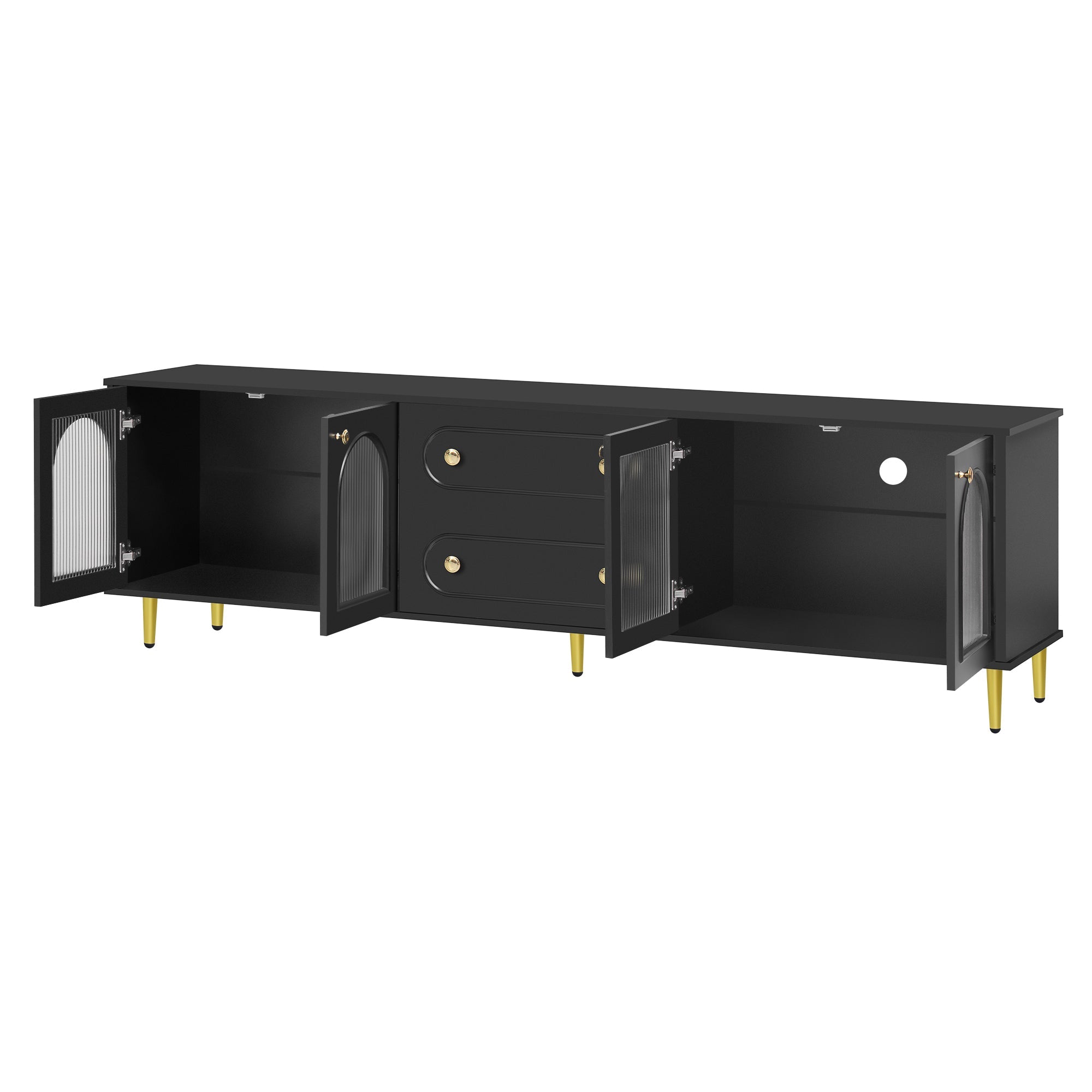 U-Can 78.7'' Modern TV Stand, TV Cabinet with Five Metal Legs and Metal Handles, 2 Drawers and 2 Cabinets with Fluted Glass Doors For Living room, Up to 80'' (Old SKU: SJ000122AAB)