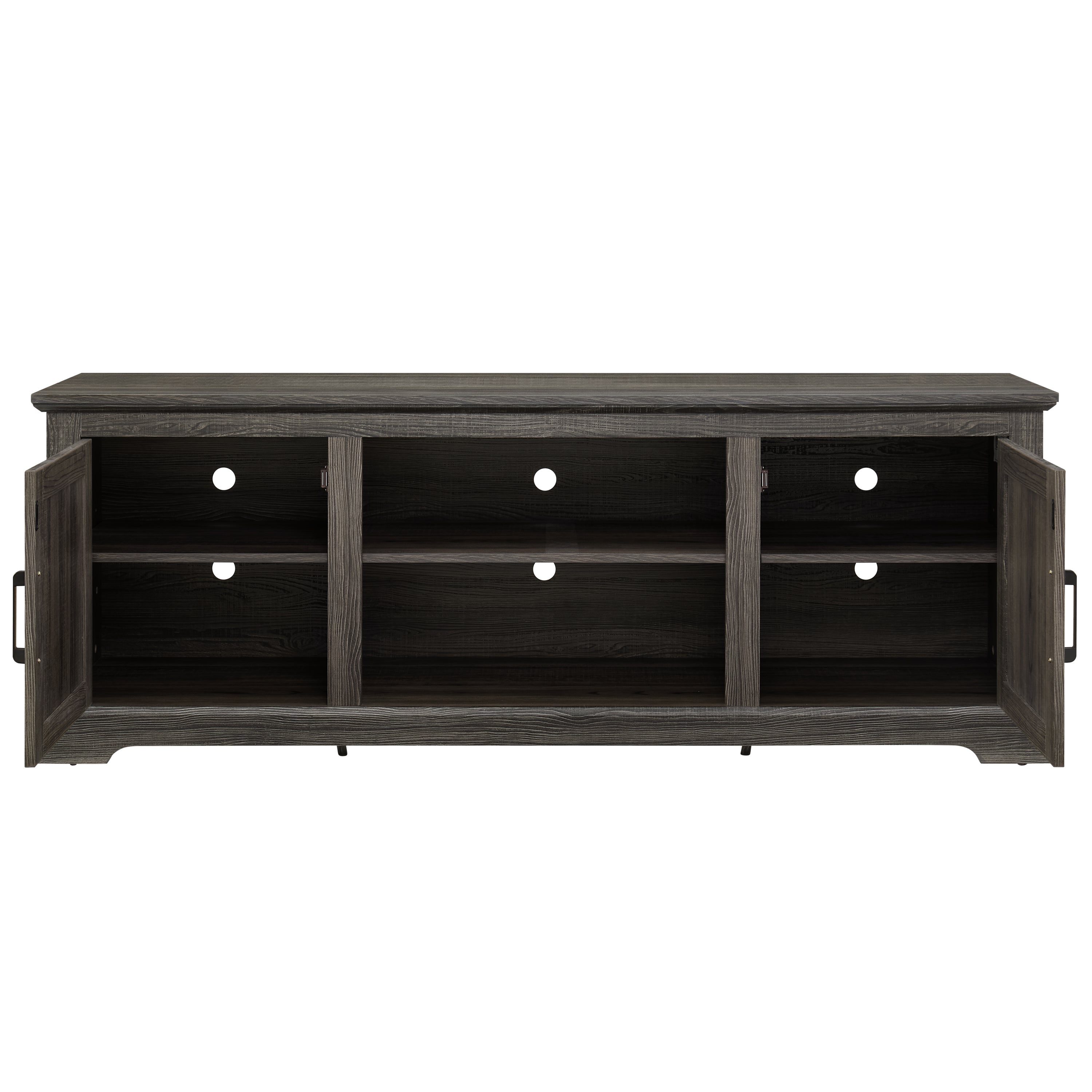 Farmhouse Rattan TV Stand Console Table for TVs up to 70 Inches, TV Console Table with 2 Storage Shelves, 2 Natural Rattan Door Cabinets, 65'W*15.55'D*23.86'H, Gray