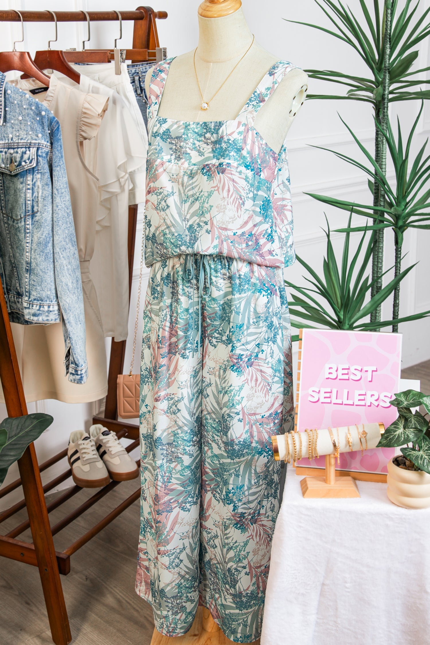 Tropical Palm Cropped Tank and Pants Set