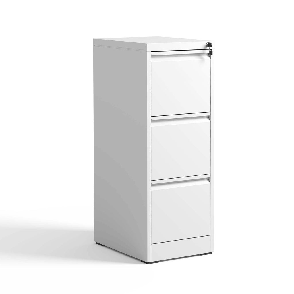 SteelCraft 3 Drawer Metal Vertical File Cabinet with Lock White Steel for A4 Legal/Letter Size