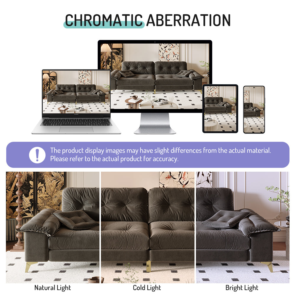 104.7 ' Modern 4-Seat Cloud Sofa with Wide Removable Armrests, Tufted Sofa with Metal Legs,Comfy Chenille Upholstered Couch with 2 Pillows for Living Room,Bedroom,Apartment, Office,Studio,Dark Gery