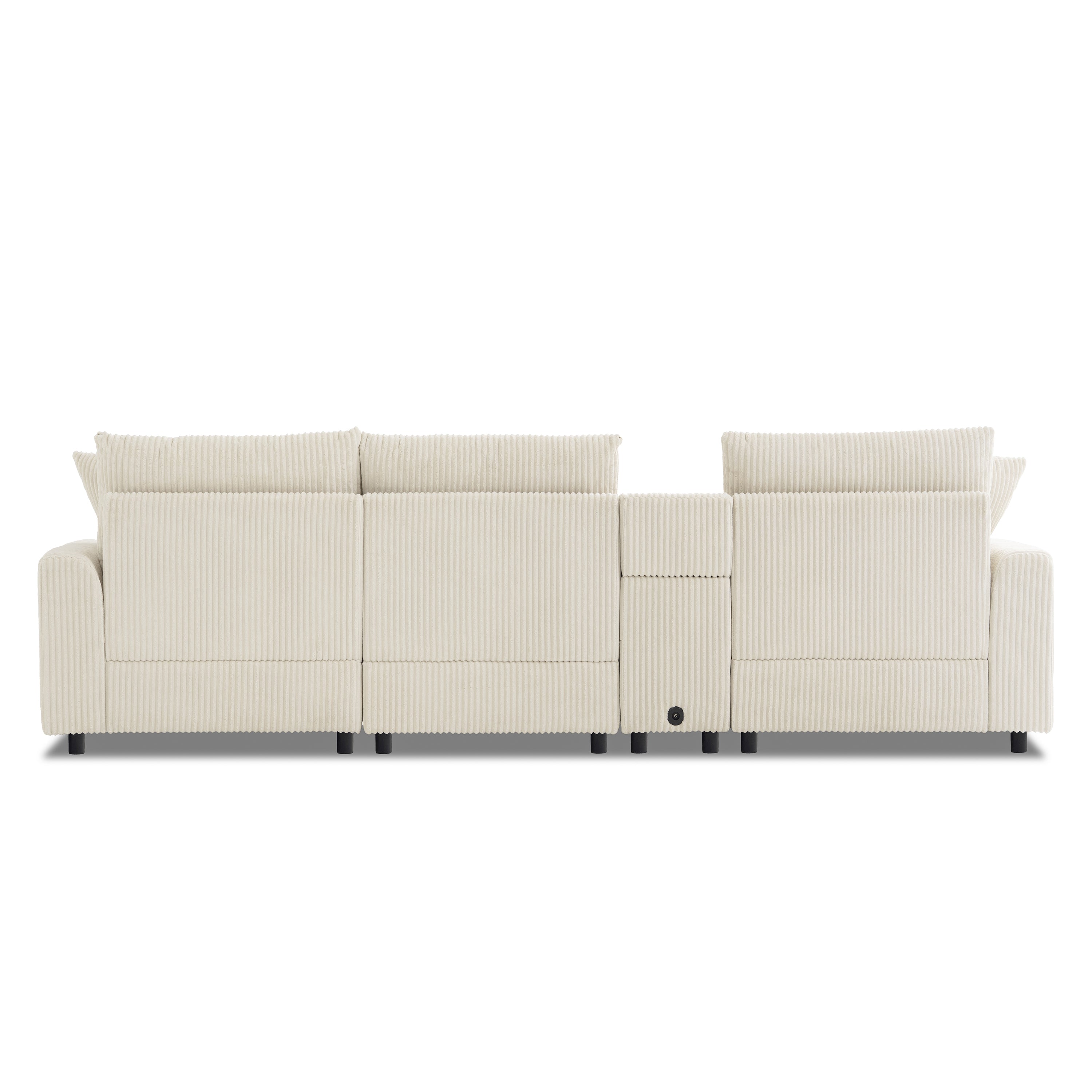 Modular Corduroy Sectional Sofa with Bluetooth Speakers, USB Charger, Cup Holders, Storage, Ottoman, 114*64'' Cream