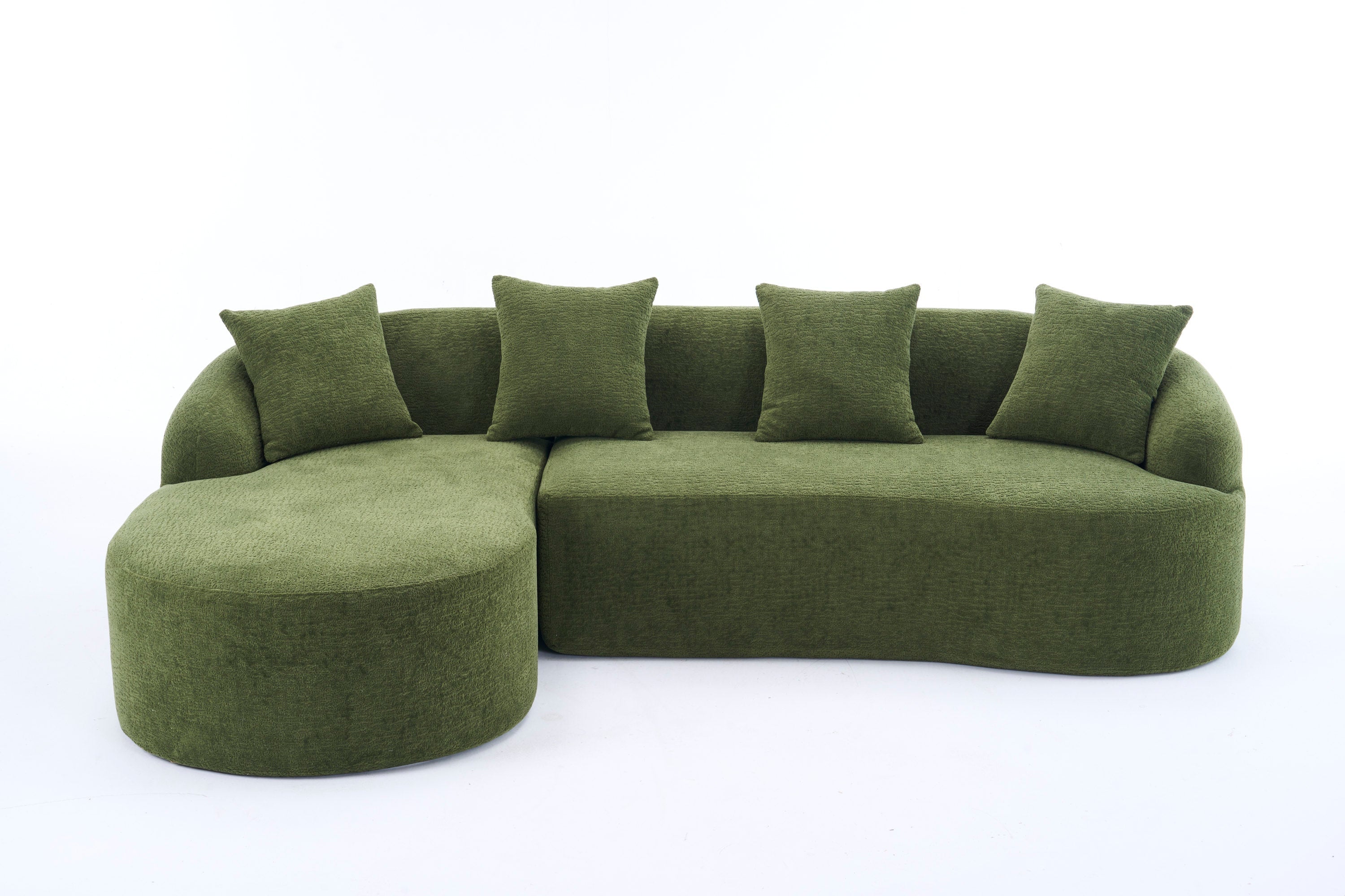 Compression Sponge L-Shape Sectional Sofa with Curved Chaise, Green Modular Chenille Couch No Assembly Required, 30D High-Density for Living Room Bedroom Apartment Lounge.