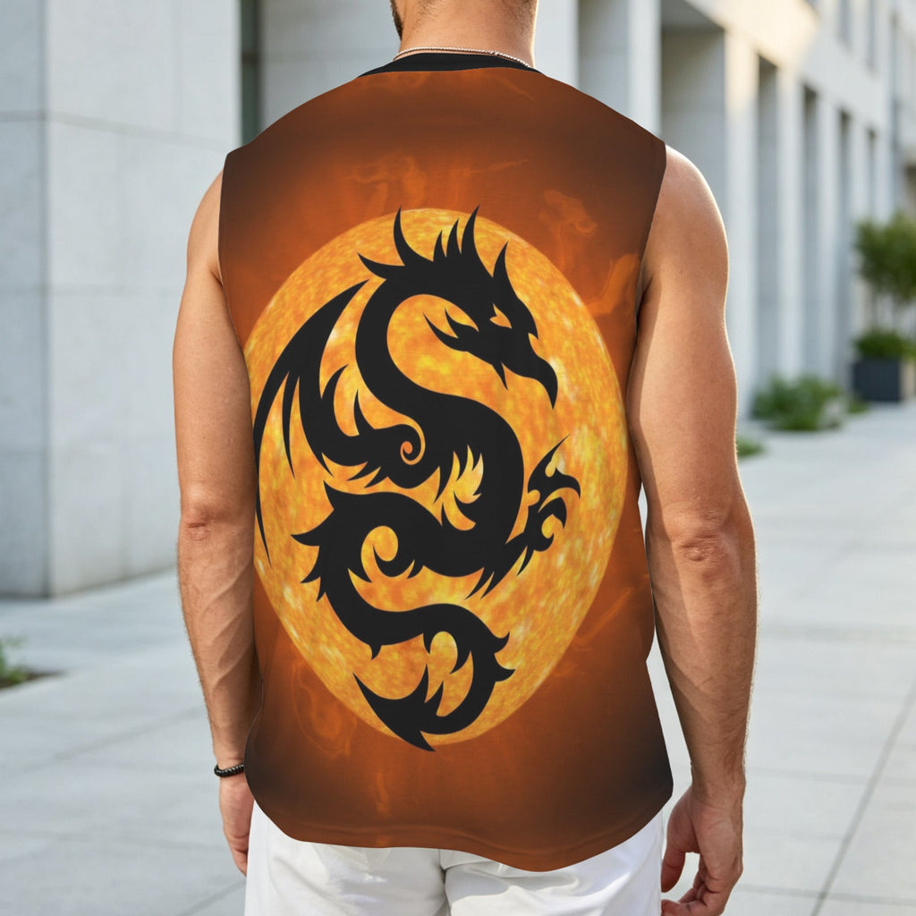 Orange Fire Dragon Men's All Over Print Sleeveless T-Shirt