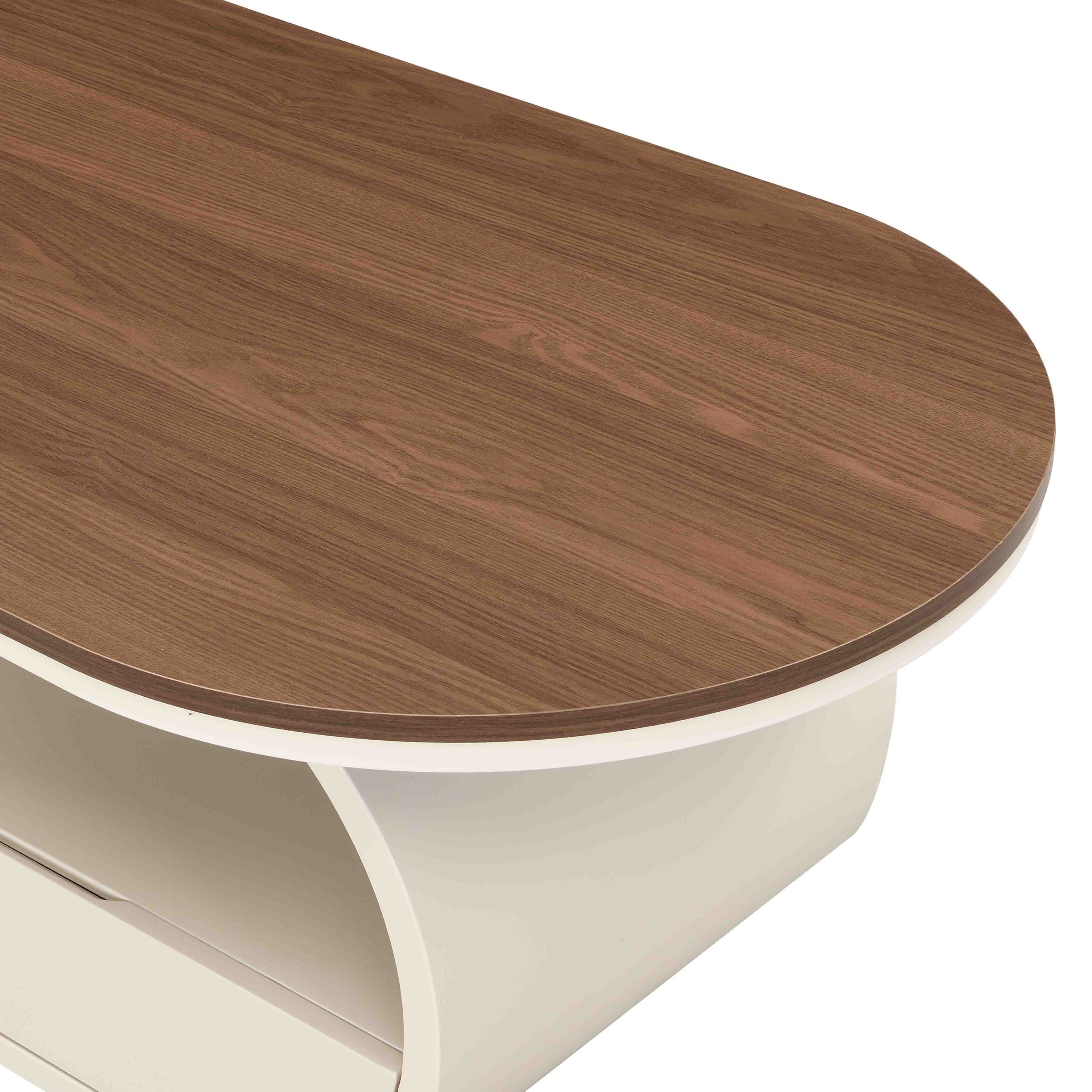 Luxury Oval Coffee Table, 47.24'' Coffee Table with Storage Drawer, White Metal Center Table for Living Room