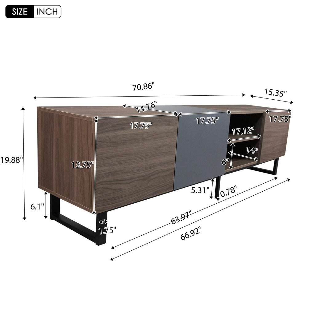 Modern TV with 3 Cabinets& Open Shelves, Color-matching Media Console Table for TVs up to 80'', Entertainment Center with Drop Down Door for Living Room, Bedroom, Home Theatre