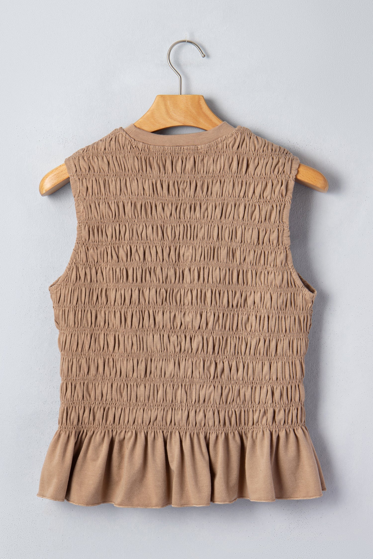Solid Shirred Ruffle Peplum Hem Tank Top