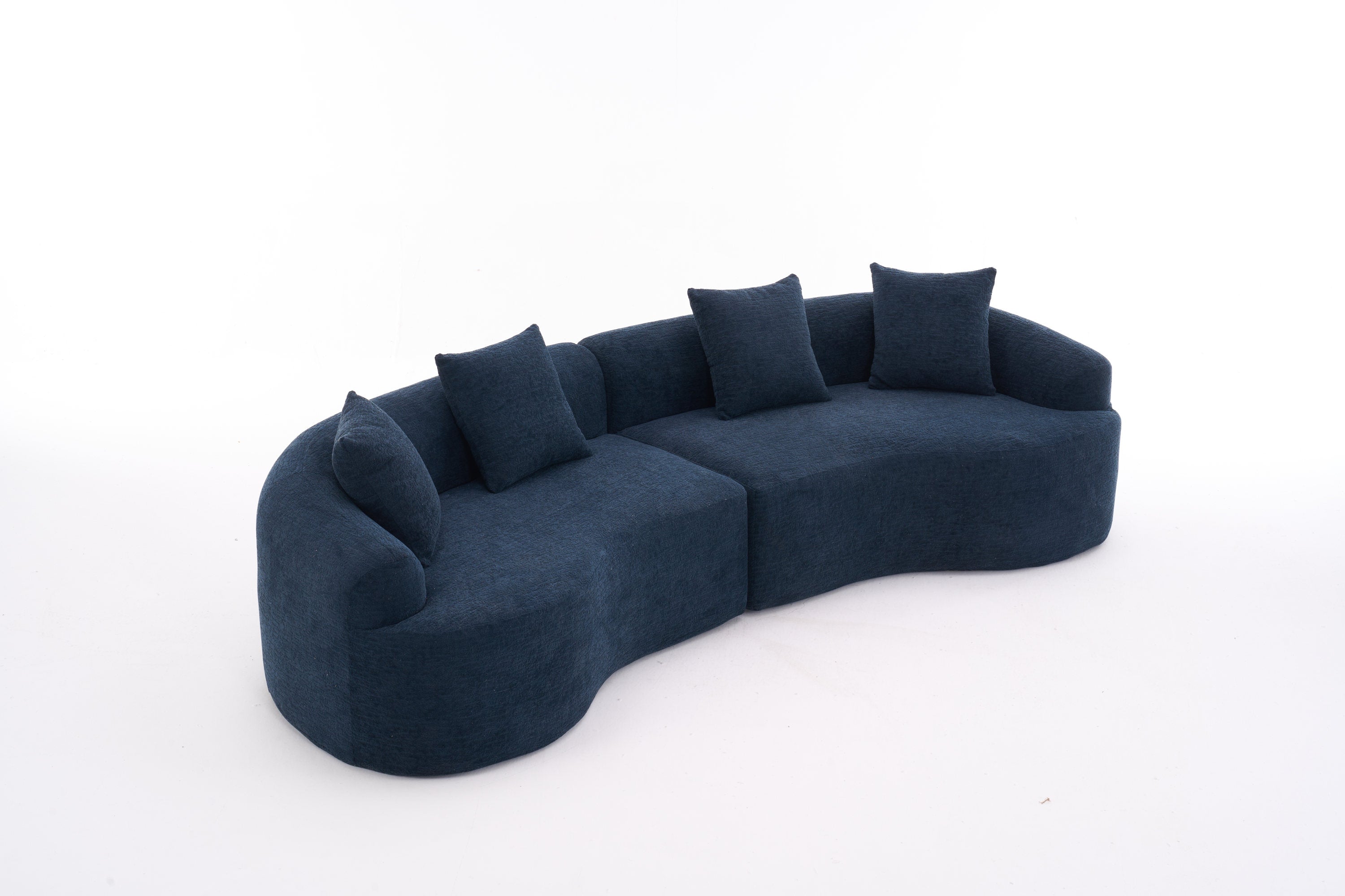 Compression Sponge Sofa Blue Curved Modular Sectional, 30D High-Density Chenille Sleeper Couch for Apartment, Living Room,110'L