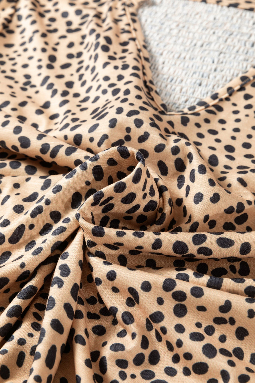 Cheetah Frilled V-Neck Short Sleeve Blouse