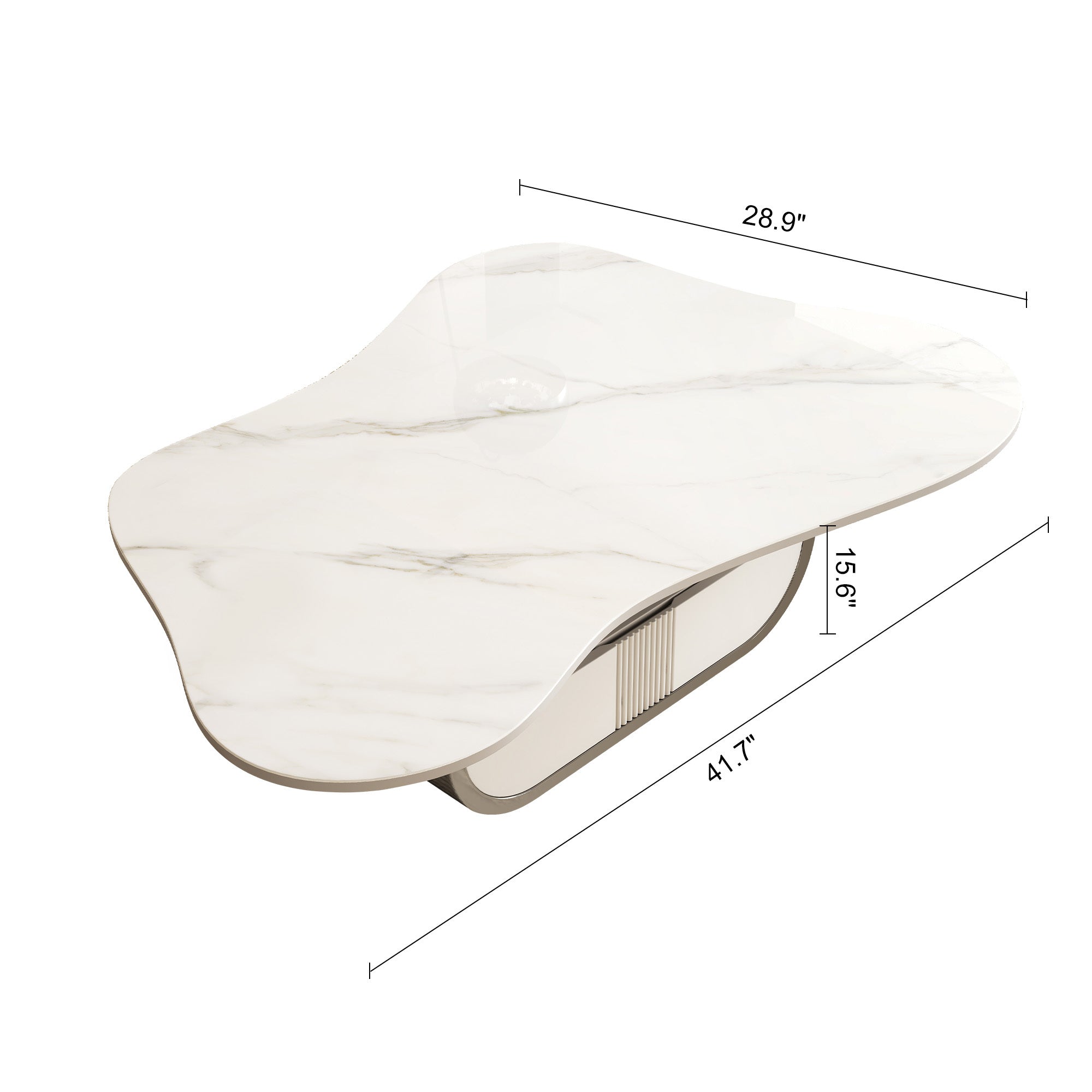 Modern Butterfly Coffee Table with Sintered Stone Top – Oval Center Table with Storage Shelf & Drawer, Stainless Steel Base & MDF Cabinet