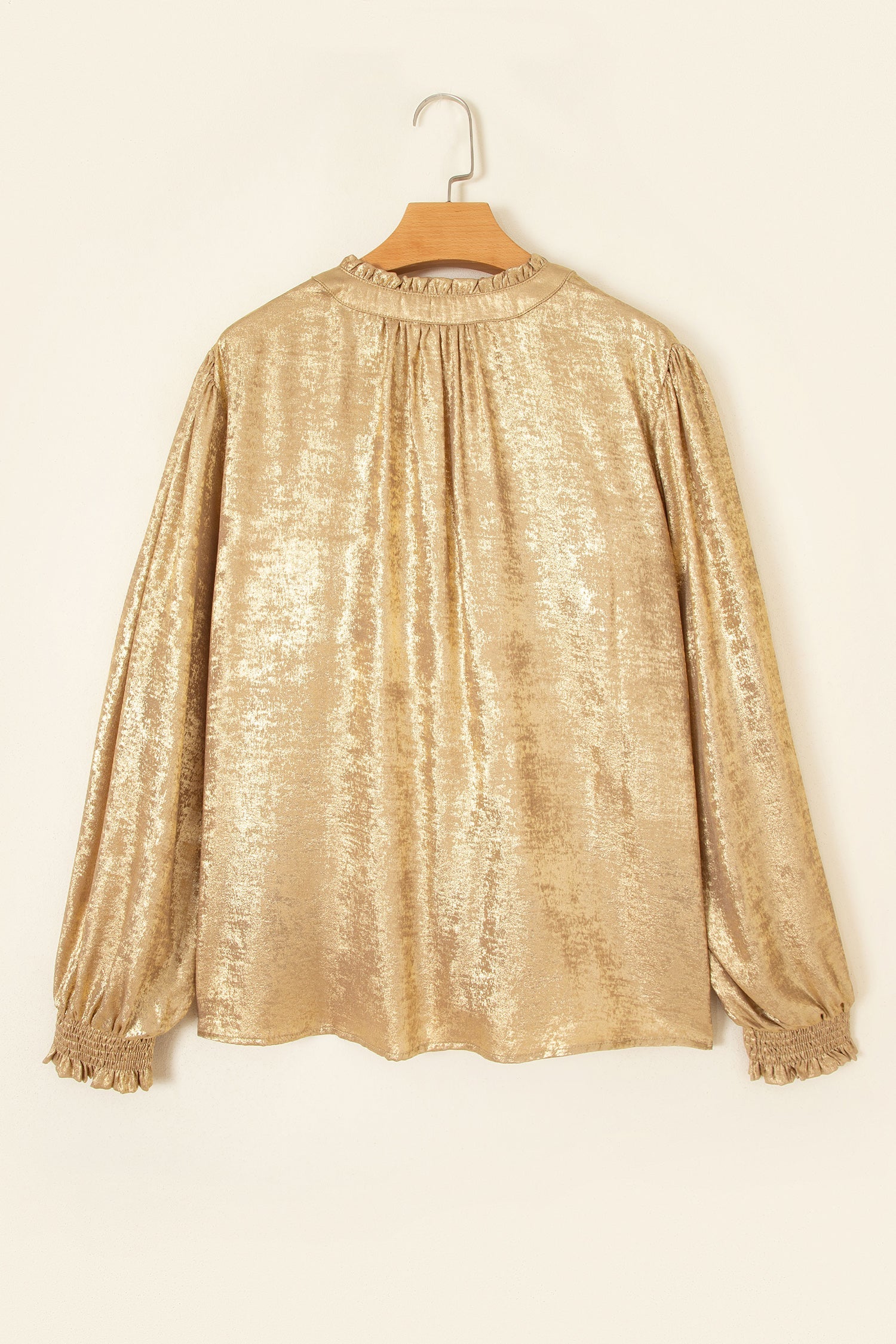 Metallic Tie V-Neck Long Sleeve Blouse