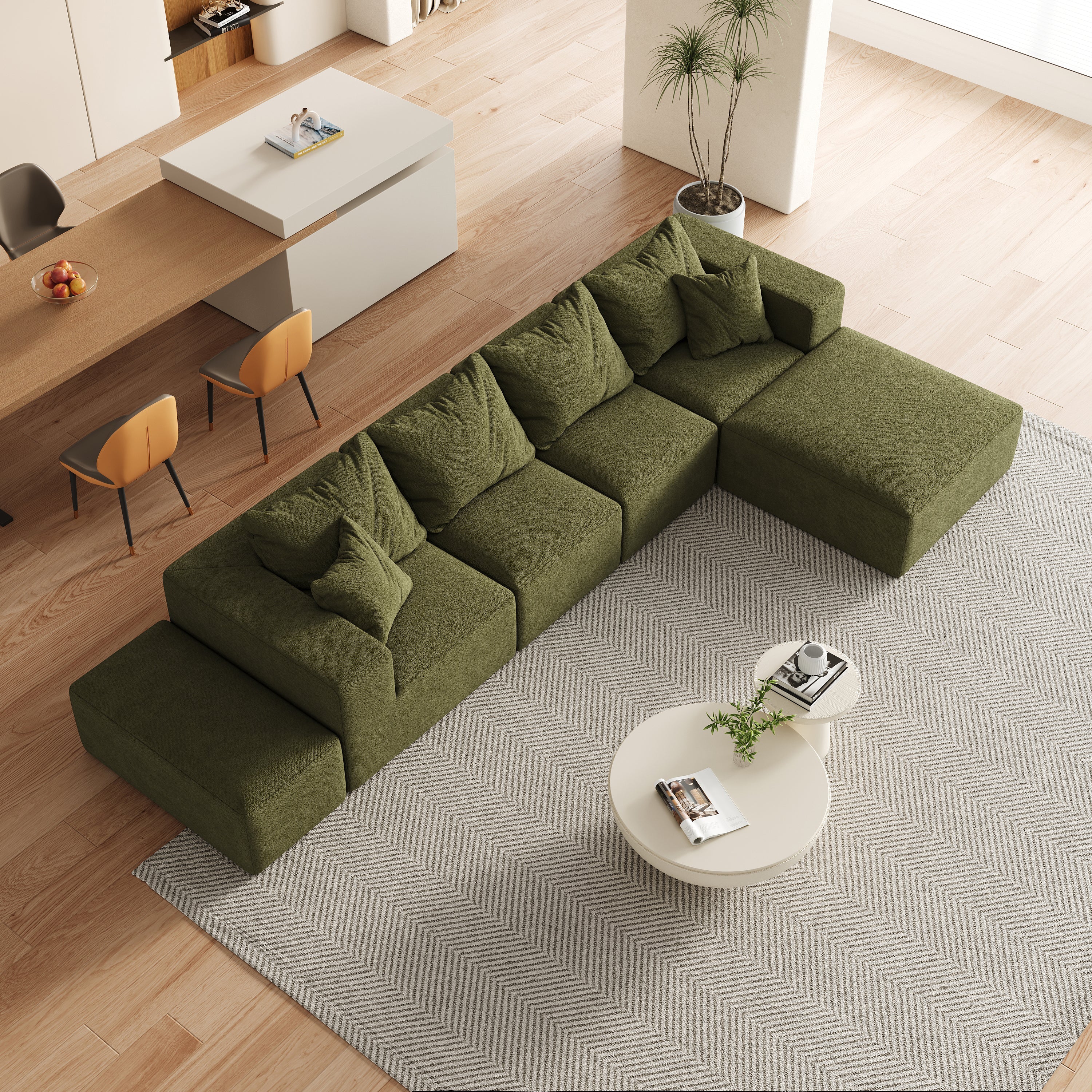 Modern Upholstered Sectional Boneless Couch Set,Modular 132' L Shaped Sectional Living Room Sofa Set With 6 Pillows,Free Combination Sofa Couch for Living Room,Bedroom
