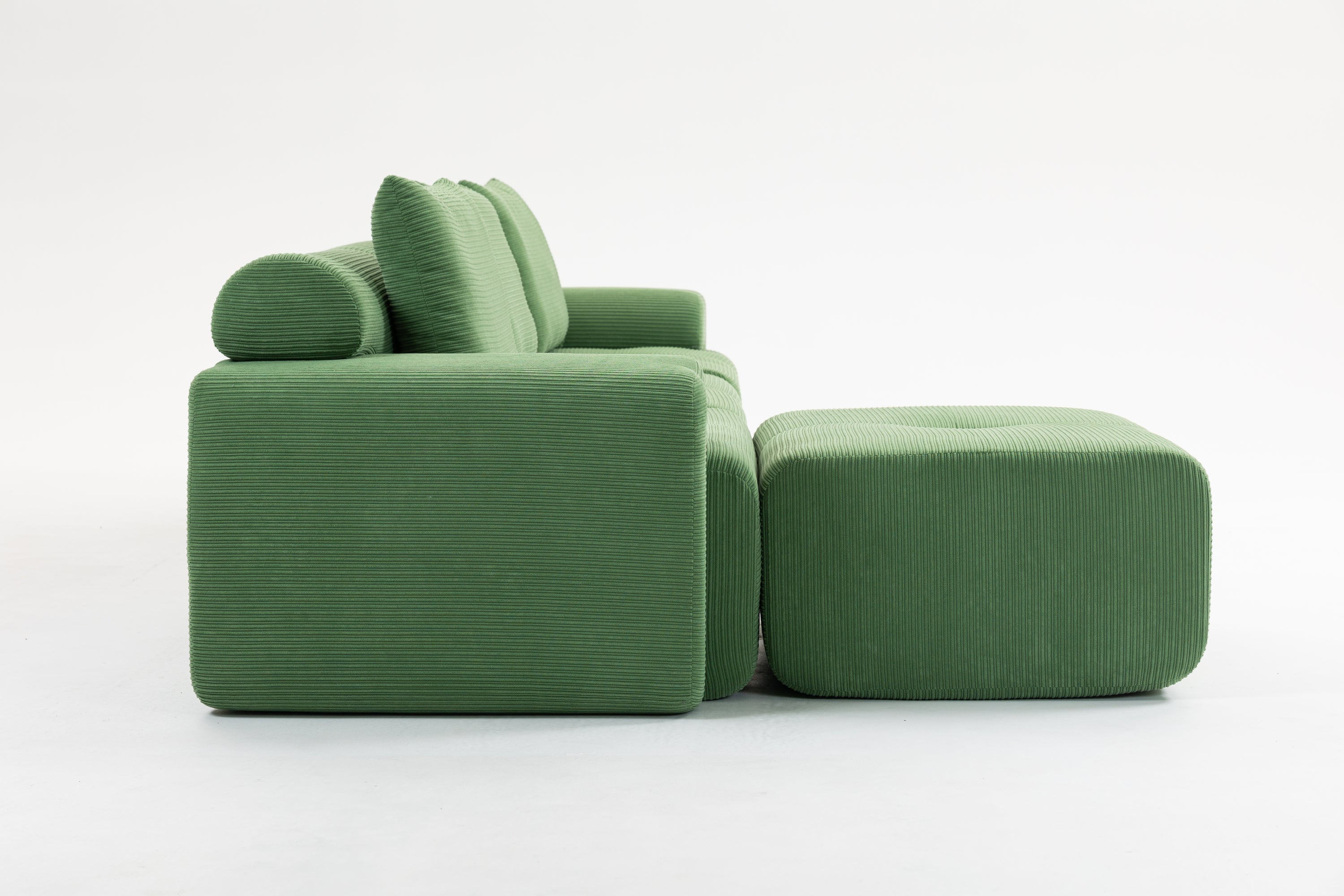 L-Shaped Sectional Couches for Living Room with Memory Foam & Steel Frame - No Assembly Convertible Sofa Bed, Corduroy Fabric Compression Sofa, Modular Couch for Apartments,Bedrooms,Home Theate,Green