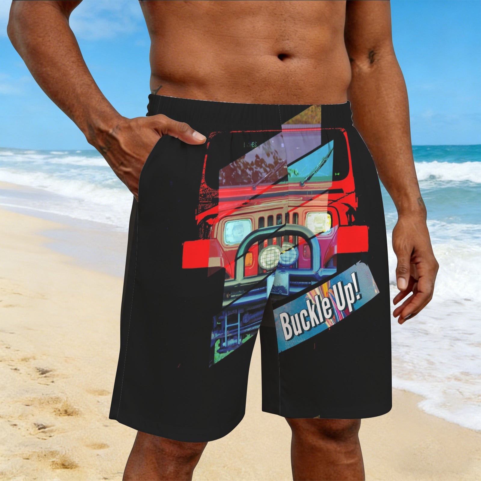 Buckle Up!  4-wheel Drive Men's All Over Print Beach Shorts | Ships from USA