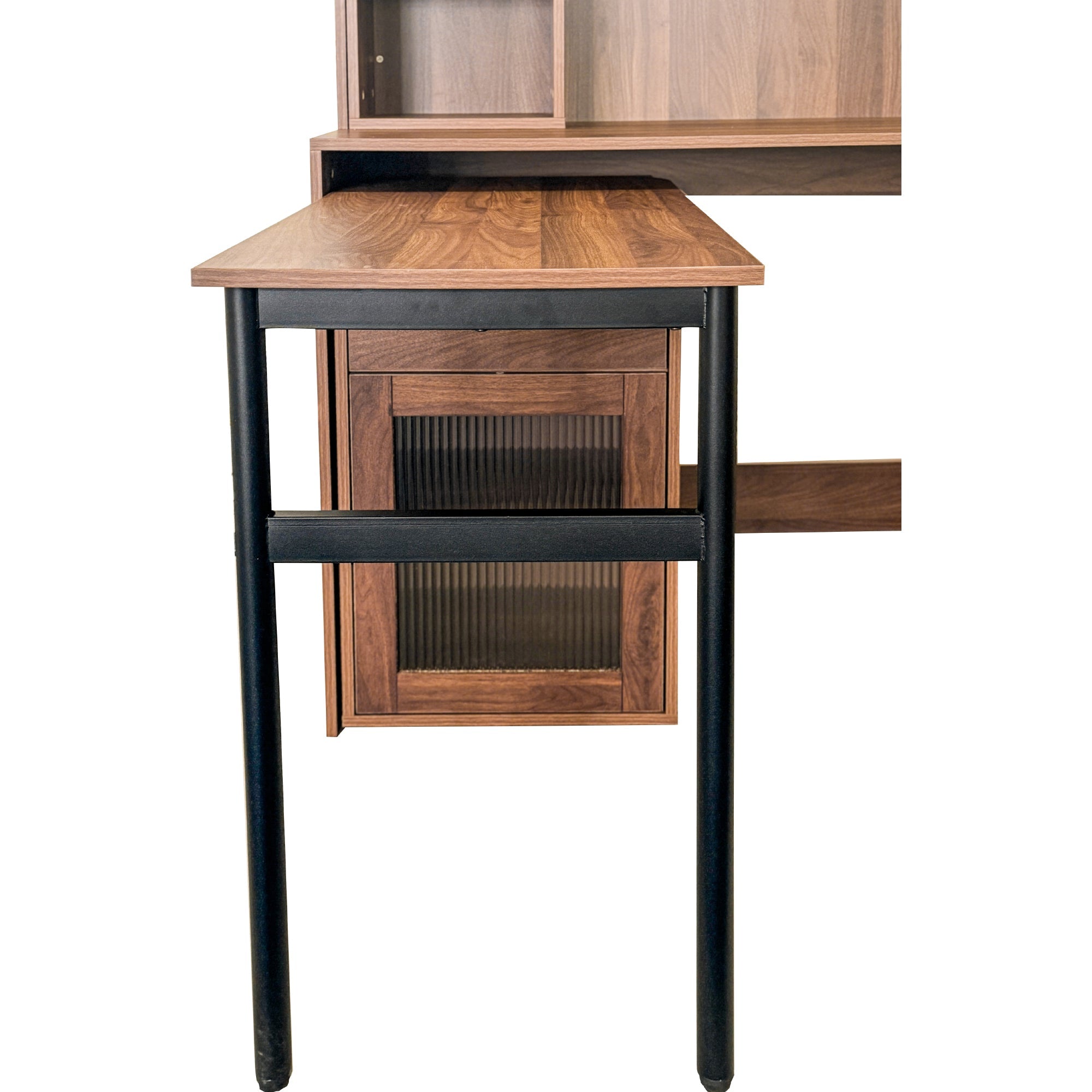 Computer Desk with glass door for Home Office or Study desk,  Bookshelf & Hutch, Computer Desk with 90 Degree Rotating Desktop,Large Working Space