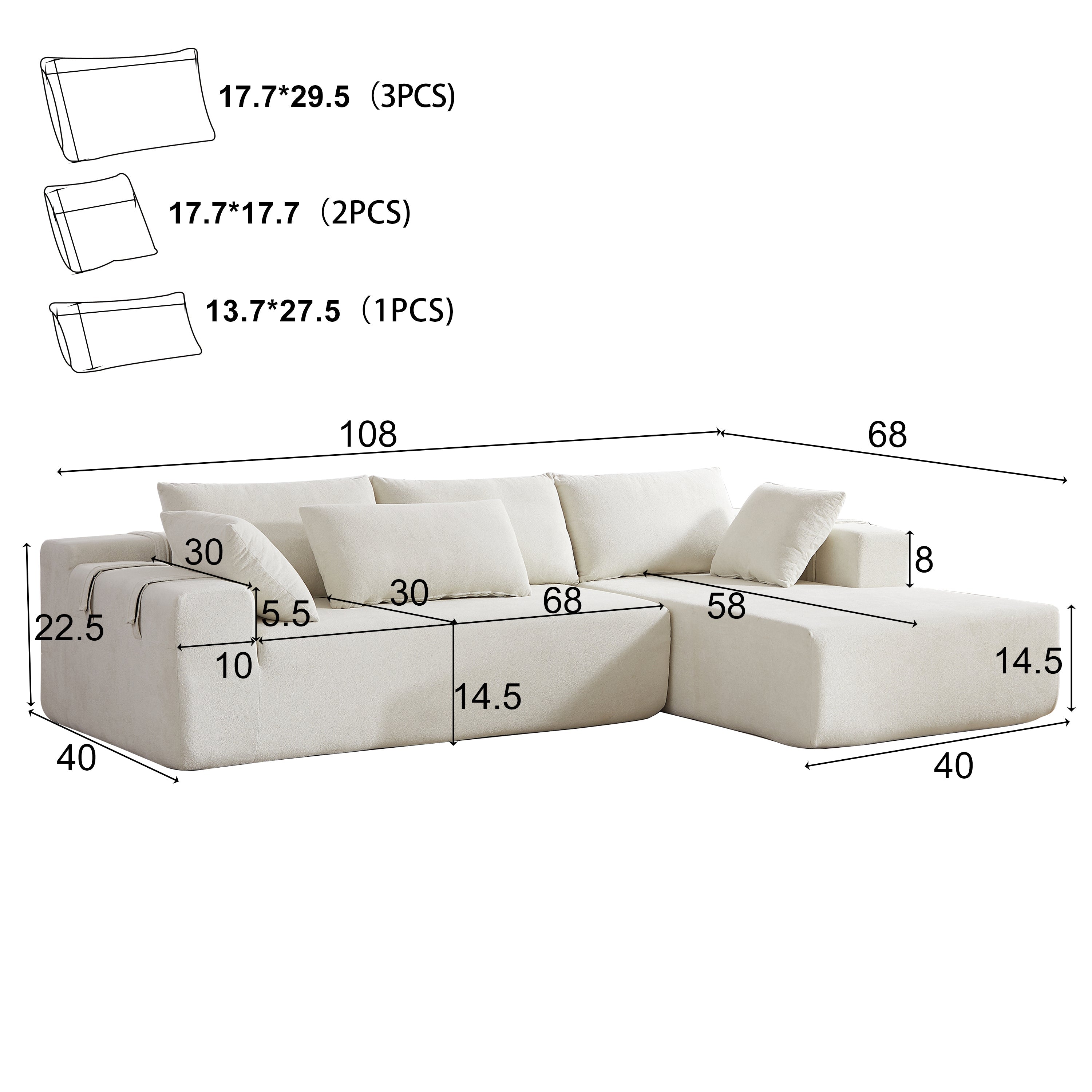 Modern Chenille Upholstered Sectional Sofa Couch Set,Modular 108' L Shaped Sectional Living Room Sofa Set With 6 Pillows,Free Combination Sofa Couch for Living Room,Bedroom