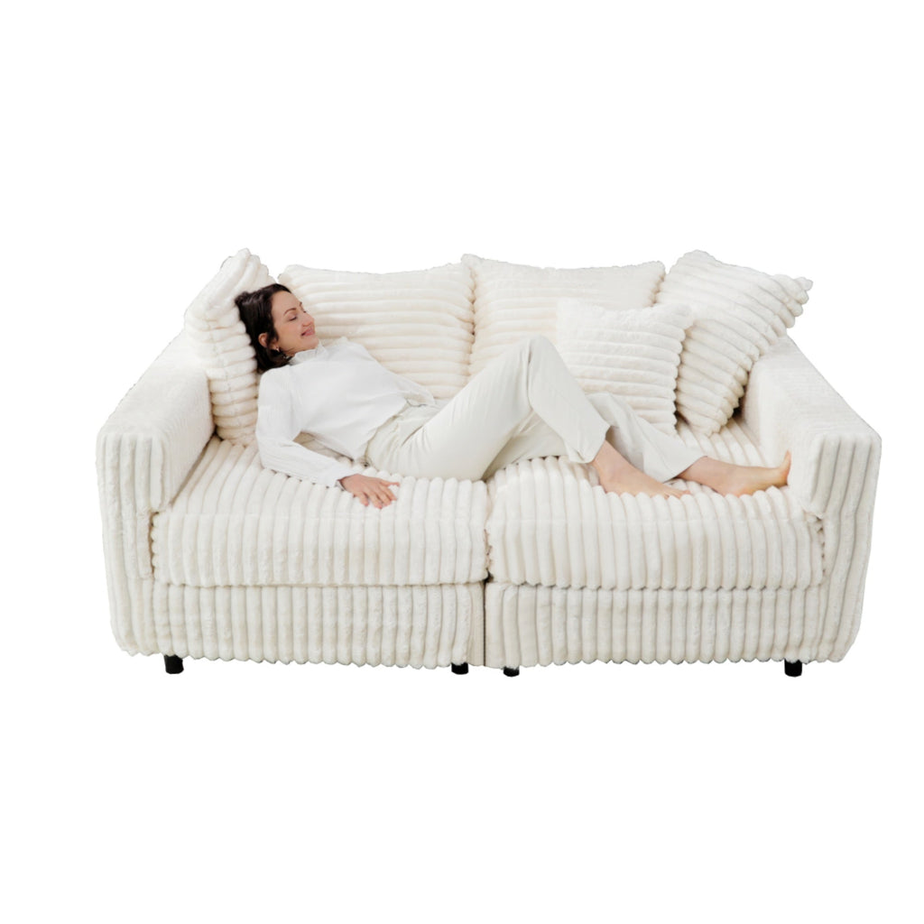 104.3' Plush Corduroy 4-Seat Sofa,Modern Comfy Upholstered Sofa Cloud Couch,Deep Seat Couches with Soft Pillows,Convertible Deep Seat Sofa Lounge Chair for Living Room Bedroom,Apartment,Office