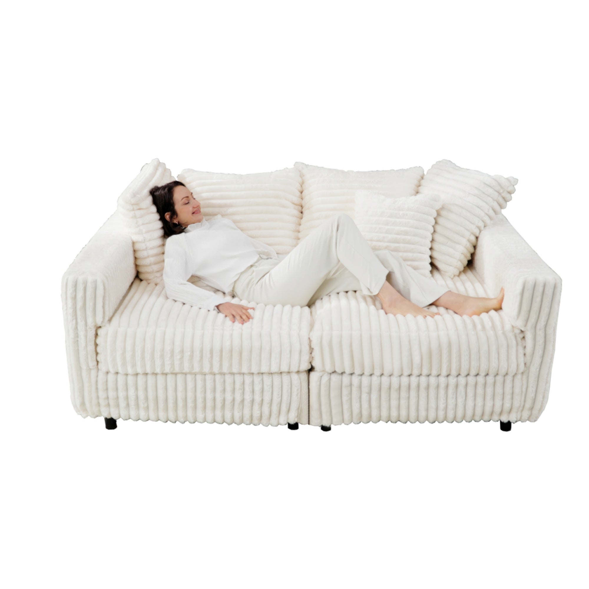 104.3' Plush Corduroy 4-Seat Sofa,Modern Comfy Upholstered Sofa Cloud Couch,Deep Seat Couches with Soft Pillows,Convertible Deep Seat Sofa Lounge Chair for Living Room Bedroom,Apartment,Office