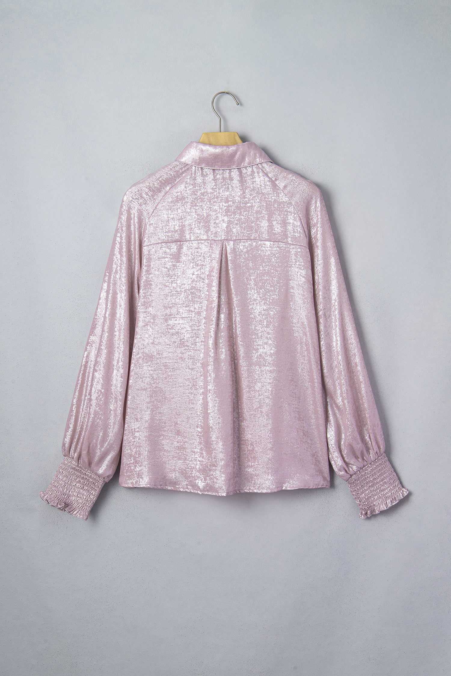 Ruffle Cuff Button Front Back Paneling Long Sleeve Shirt