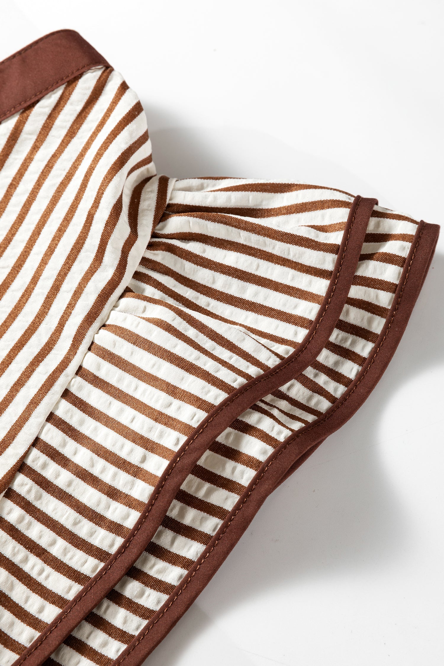 Double Stripe Ruffle Short Sleeve V-Neck Blouse