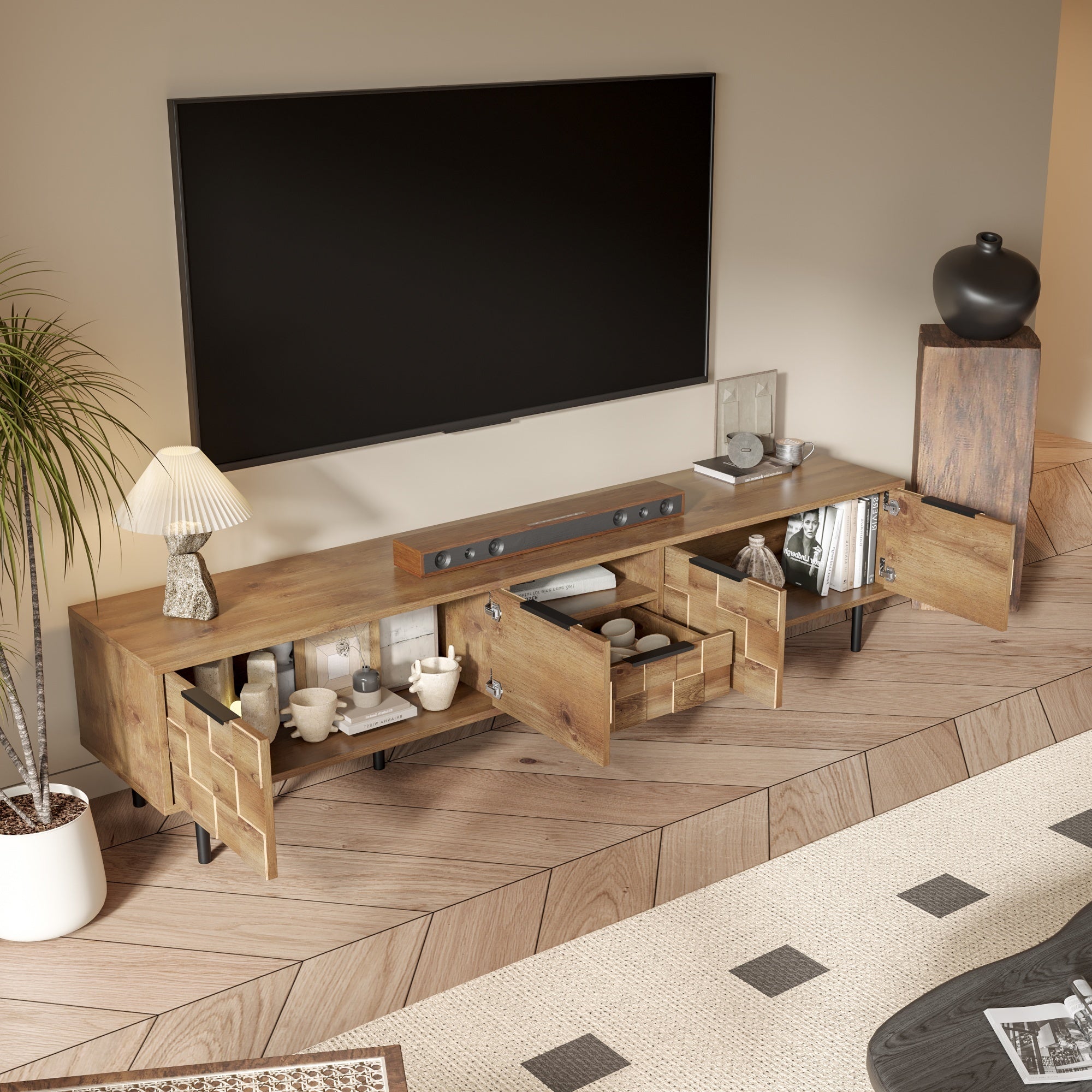 78' TV Stand for 85 75 65 Inch TV, TV Consoles for Living Room, Entertainment Center Wood TV Media with Storage