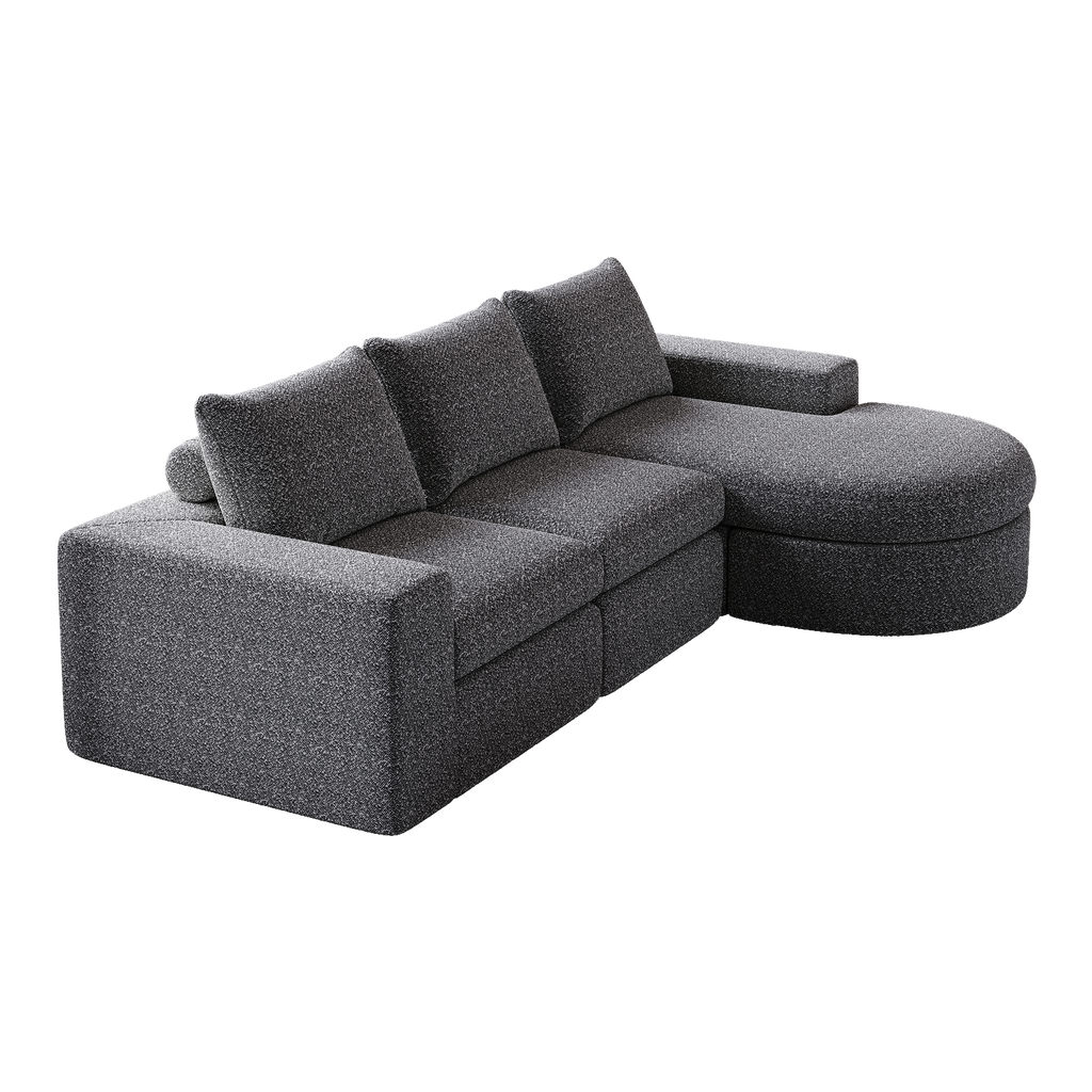 99-Inch Chenille Cloud Curved Sectional Sofa with Chaise, L-Shaped Modern Boneless Couch with Deep Seats, Chenille Sectional Sofa for Living Room and Bedroom, No Assembly Required