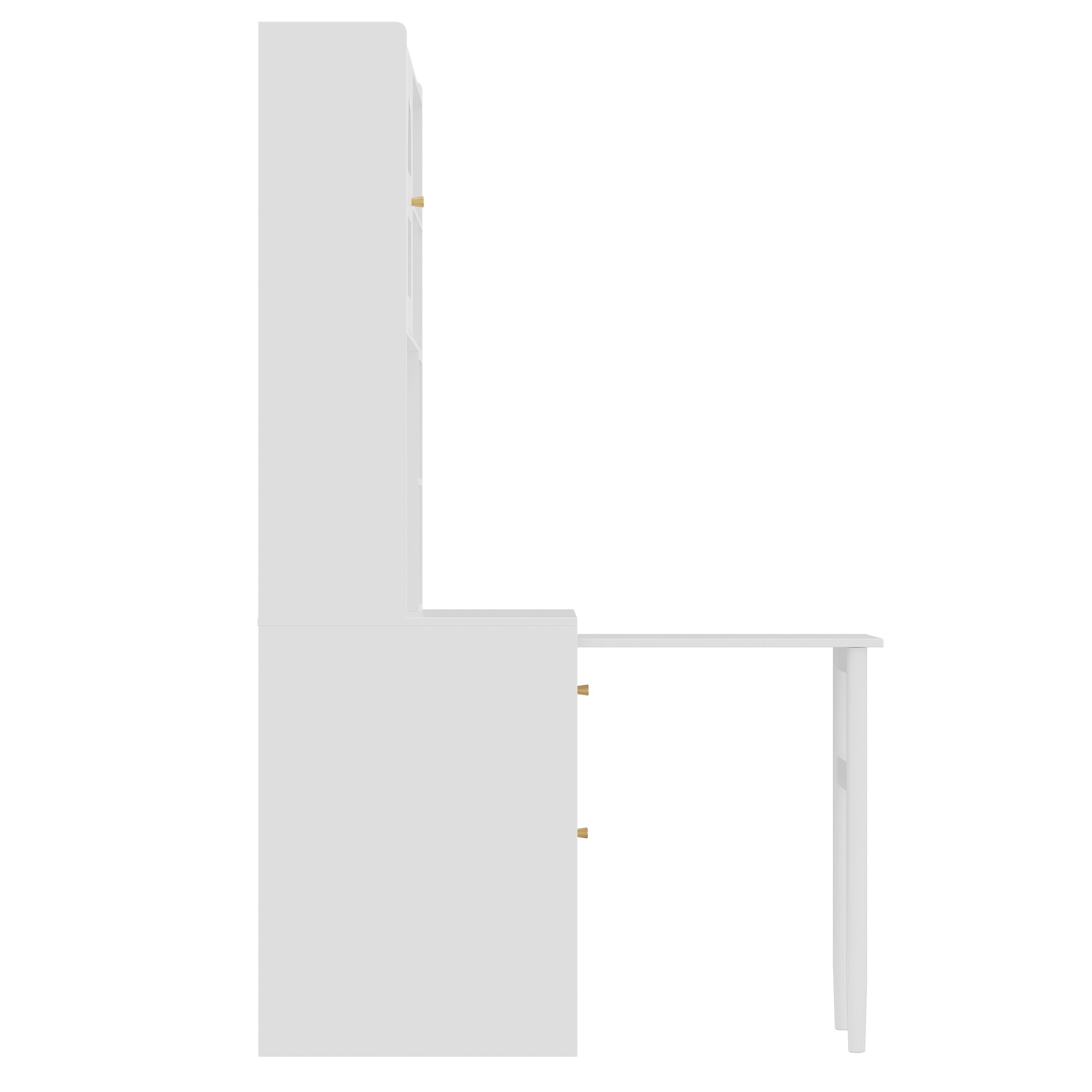 Computer Desk with 90 Degree Rotating Desktop, 43x70 Inch Office Desk with Storage Drawer and Cabinets, Gaming Desk with Shelves, Writing Desk for Study, Work Desk for Home Office Bedroom Living Room