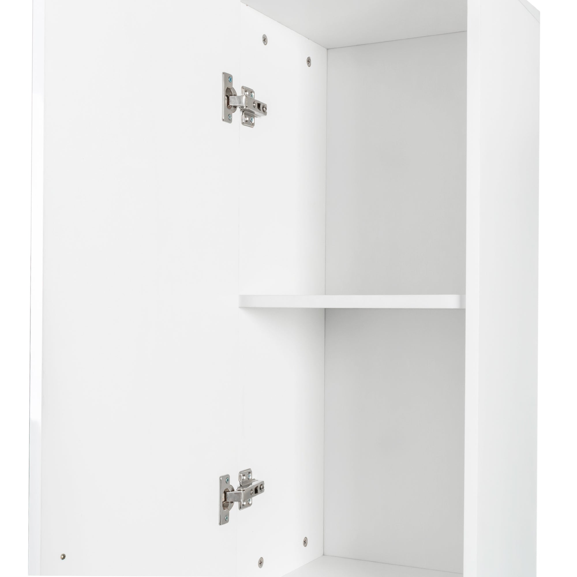 Elegant White Freestanding Cabinet with Inadjustable Shelves and Two Doors for Kitchen and Dining Room