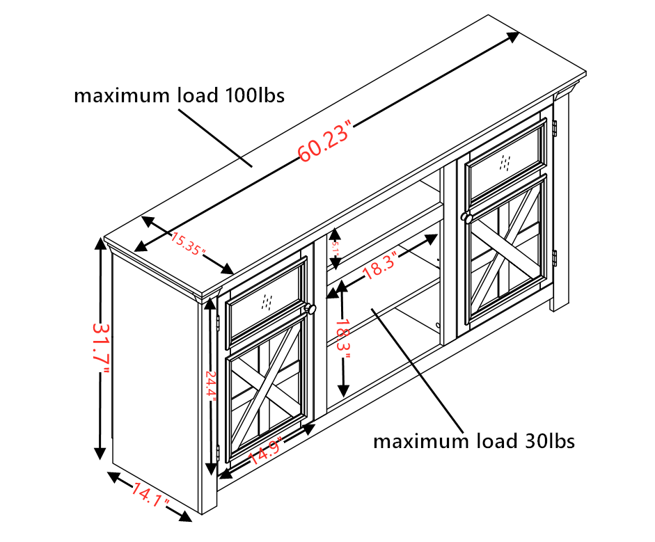 2 Doors Cabinet Farmhouse  Cabinet, Farmhouse TV Stand Barn Design,Modern Farmhouse TV Media Stand, Large Barn Inspired Home Entertainment Console,Espresso, 60.23'W*15.35'D*31.7'H