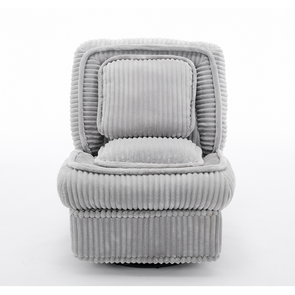 [NEW ARRIVED] 360° Swivel Rocking Single Sofa,Recliner Sofa, Manual Glider Rocking Armless Chair,Living Room Office, With Adjustable Backrest and Footrest and pillows, Small Spaces,Corduroy , Gray