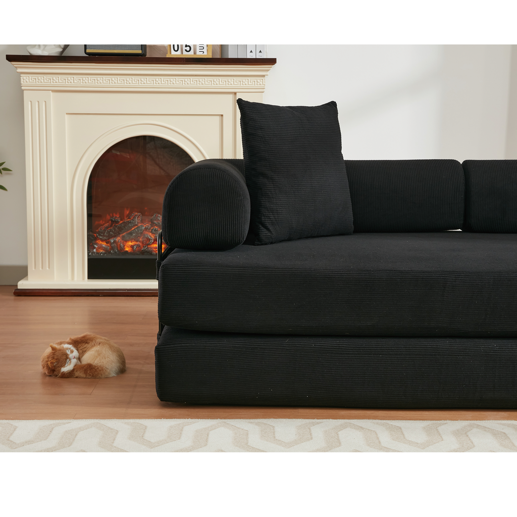 [NEW ARRIVED] [VIDEO PROVIDED] 78.5' Folding Convertible Out Sleeper Sofa Bed,4-in-1 DIY Combination Convertible Sofa,3 seat, Folding  Sofa, King Size , Bedroom,Apartment,Corduroy,Black
