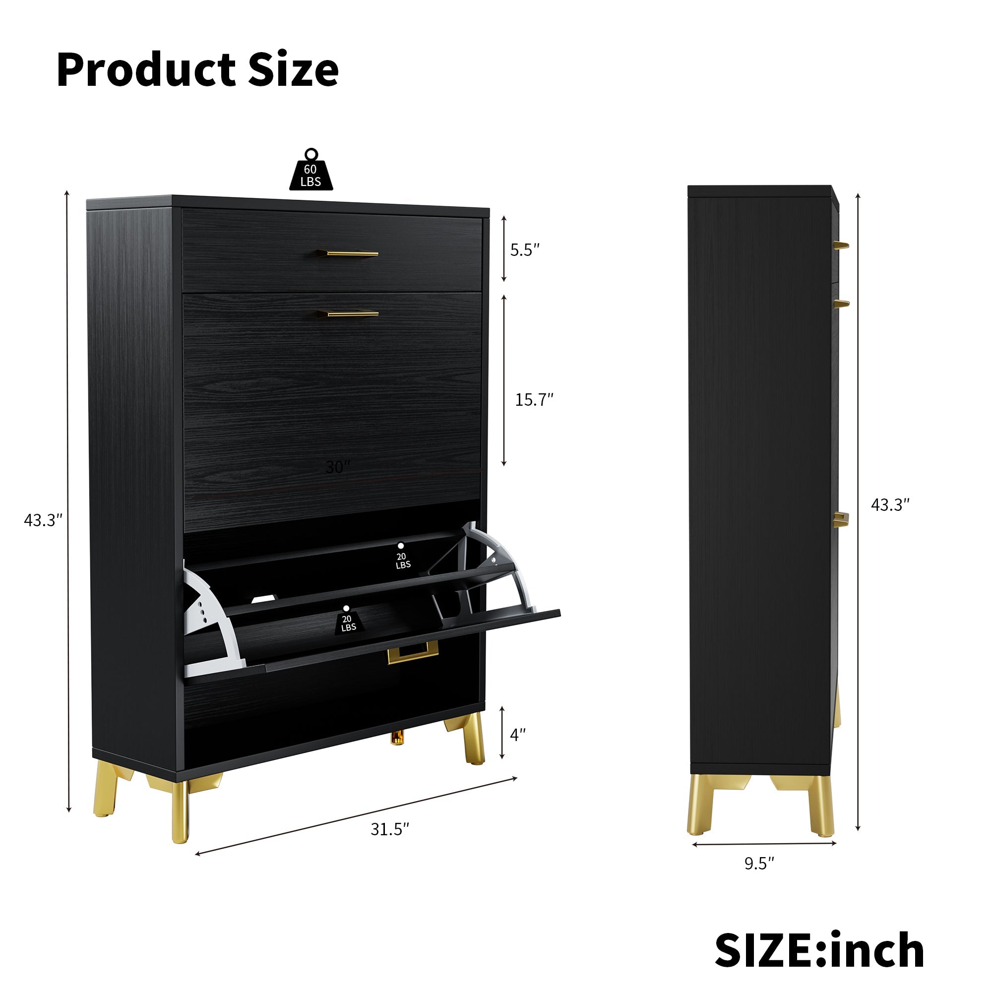 Shoe Storage Cabinet for Entryway, Free Standing Shoe Organizer with 2 Flip Drawers, Hidden Shoe Rack Storage Organizer for Doorway Hallway Closet, Black