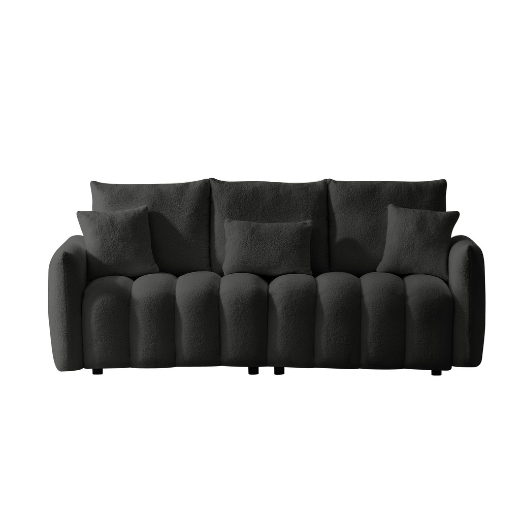 80.7 inch premium Teddy fabric sofa with 3 back pillows and 3 back cushions Solid wood frame 3 seat sofa with oversized upholstered chair for living room, bedroom, apartment and office